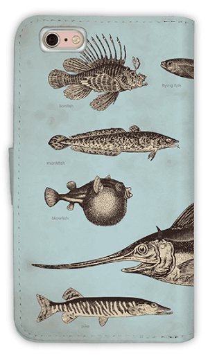 画像2: [アングラーズケース]【手帳型】ビンテージな魚図鑑　ブルー (商品コード： diary2015110501)