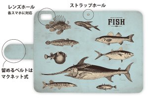 画像3: [アングラーズケース]【手帳型】ビンテージな魚図鑑　ブルー (商品コード： diary2015110501)