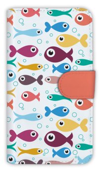 [アングラーズケース]【手帳型】可愛い魚のシームレスパターン (商品コード： diary2015103132)