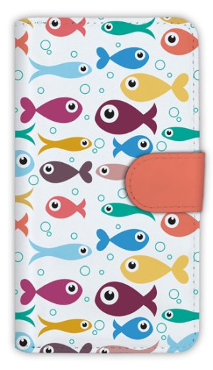 画像1: [アングラーズケース]【手帳型】可愛い魚のシームレスパターン (商品コード： diary2015103132)