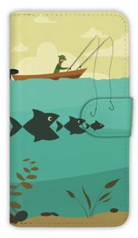 [アングラーズケース]【手帳型】Fishing on the boat　イラスト (商品コード： diary2015103006)