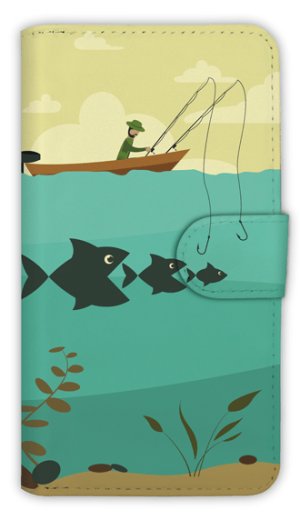 画像1: [アングラーズケース]【手帳型】Fishing on the boat　イラスト (商品コード： diary2015103006)