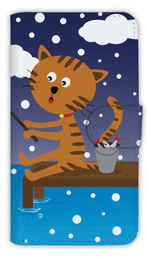 画像1: [アングラーズケース]【手帳型】猫と釣り　本日は雪なり (商品コード： diary2015110712)