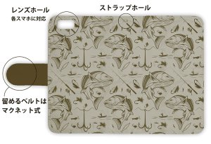 画像3: [アングラーズケース]【手帳型】ビンテージ　フライフィッシング　シームレスパターン (商品コード：diary2016011618)