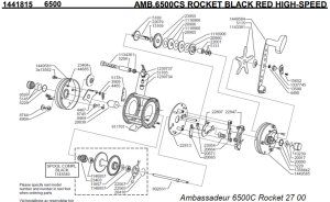 画像1: 【アブ純正お取り寄せパーツ：納期1ヶ月】Ambassadeur 6500CS ROCKET BLACK RED HIGH-SPEED　製品コード：1441815