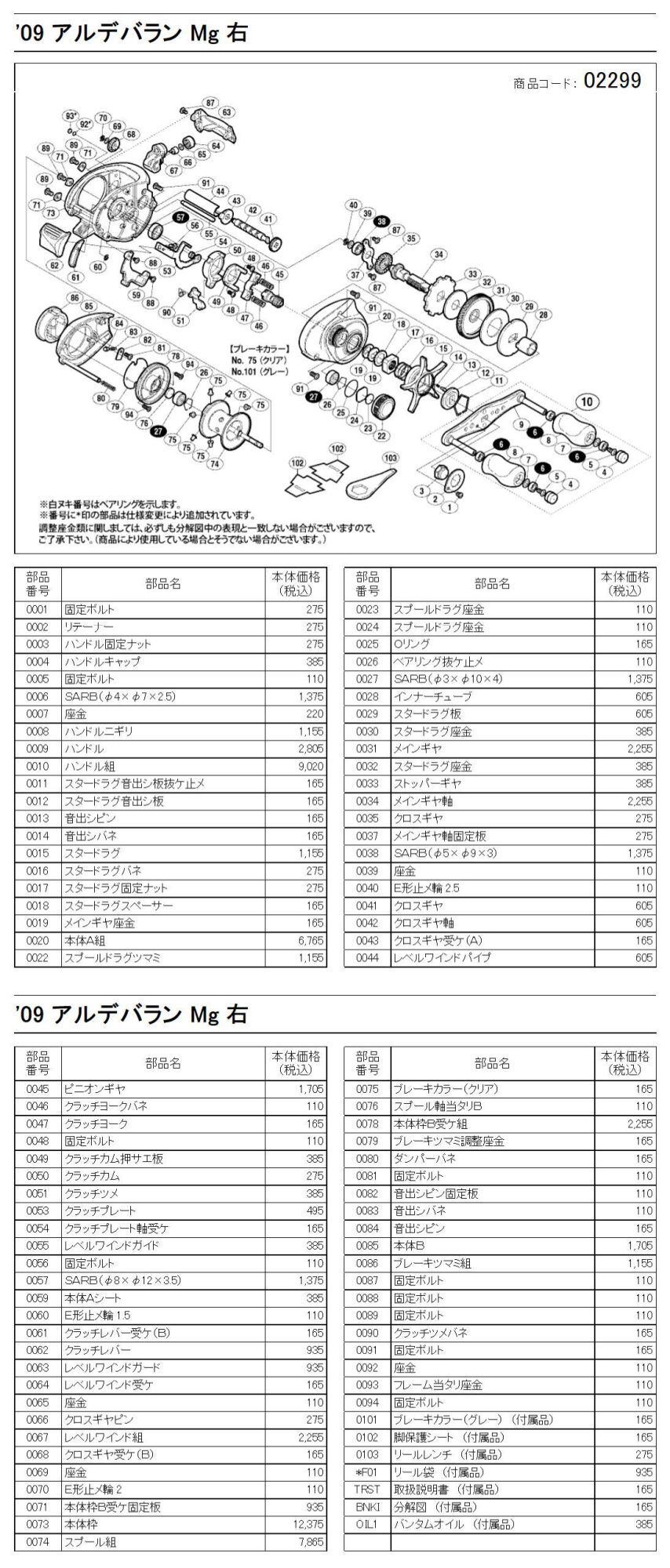 シマノ純正お取り寄せパーツ：納期アルデバラン Mg 右