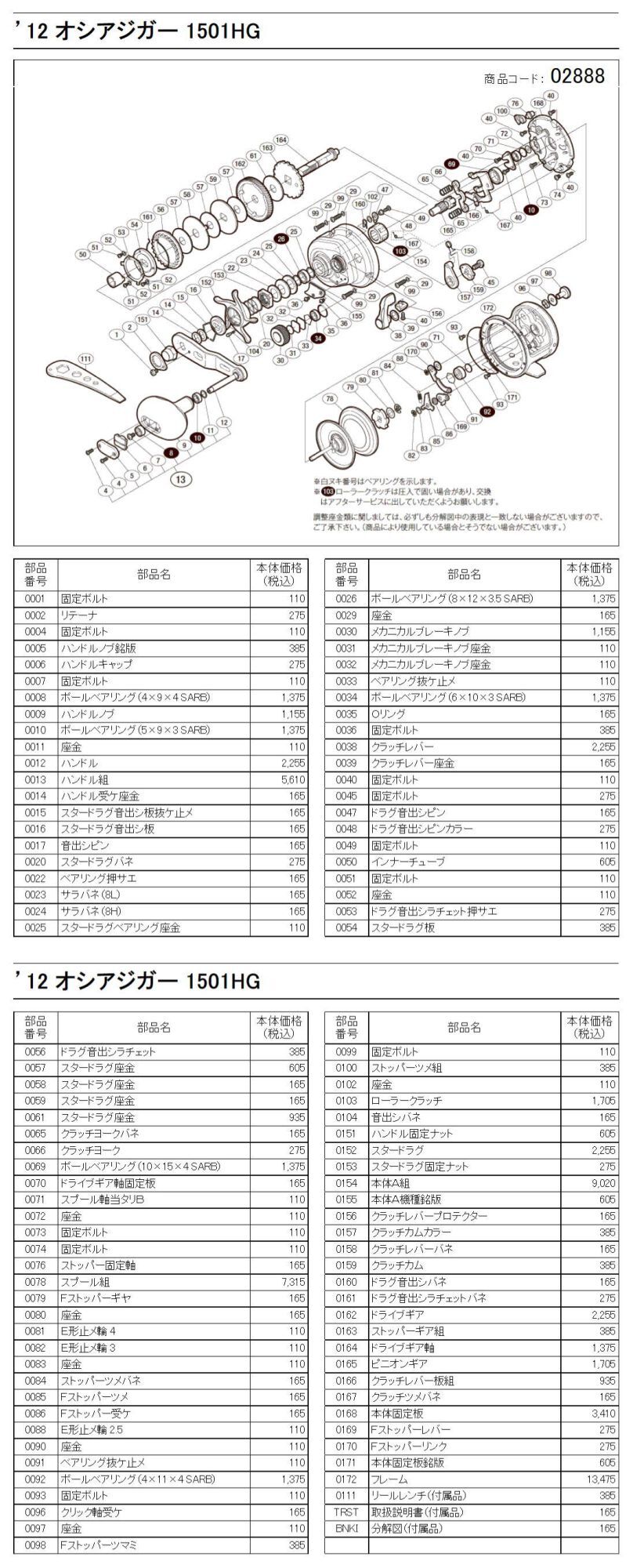 シマノ純正お取り寄せパーツ：納期1ヶ月】12オシアジガー1501HG 商品