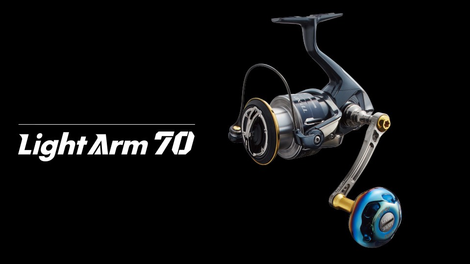 LIVRE Light Arm 70 single handle mounted on a spinning reel