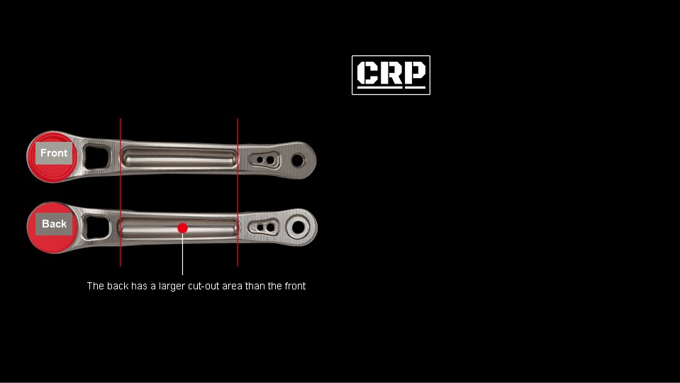 LIVRE Light Arm 58 CRP main plate, front and back, 3D machined from A7075 super duralumin