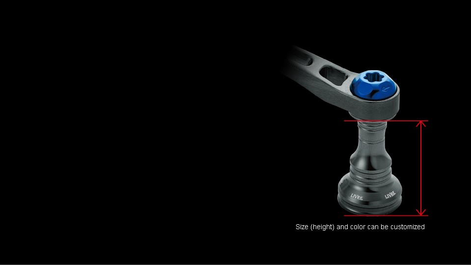 LIVRE Light Arm 65 middle skirt that clears the bail, with customizable height and color