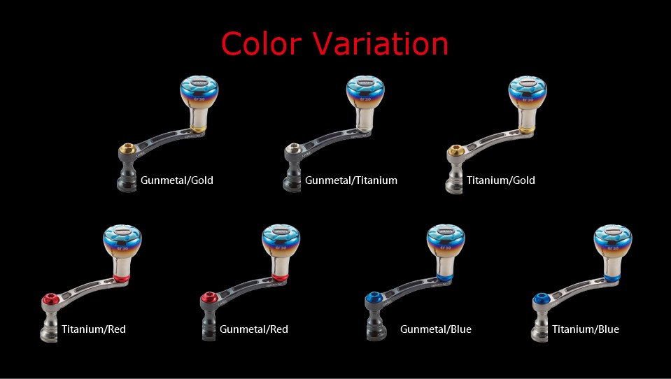 LIVRE Light Arm 58 color variation chart with 7 plate and center nut color combinations