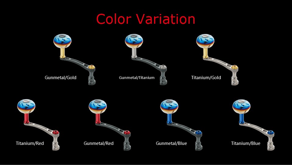 LIVRE Light Arm 65 color variation chart with 7 plate and center nut color combinations
