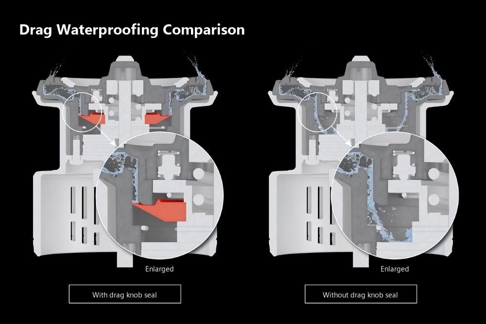 Drag water resistance comparison with and without the drag knob seal