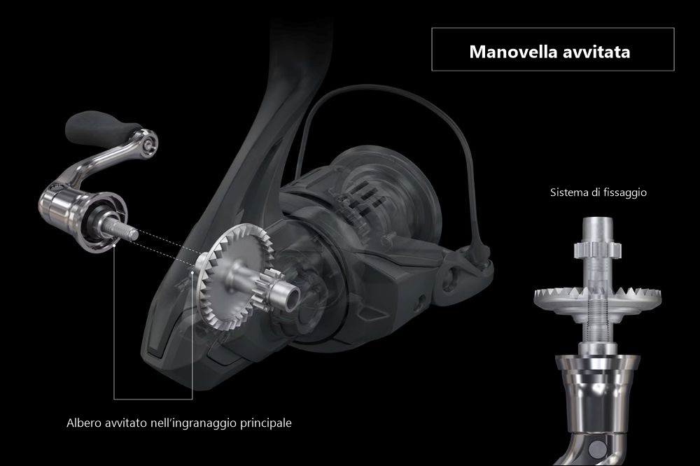 Schema della manovella avvitata: l’albero della manovella è fissato all’ingranaggio principale