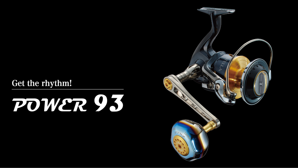 LIVRE POWER 93 power handle mounted on a large spinning reel