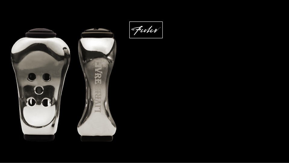 LIVRE Feeler weightless thin-walled hollow titanium knob, front and side views