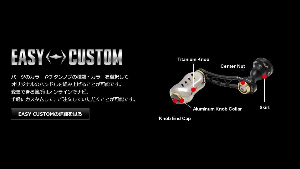 LIVRE F.V 40-43 EASY CUSTOM parts diagram: knob end cap, aluminum knob collar, center nut, main plate, skirt, titanium knob
