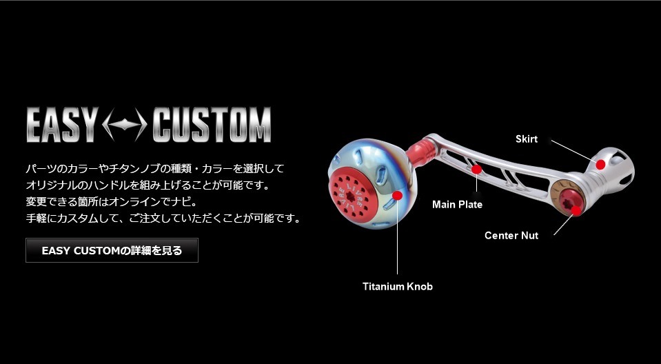 LIVRE POWER 70-75 EASY CUSTOM parts diagram: titanium knob, main plate, center nut, skirt