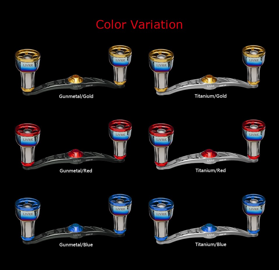 LIVRE CRANK 100 ff air color variation chart with 6 main plate and center nut color combinations