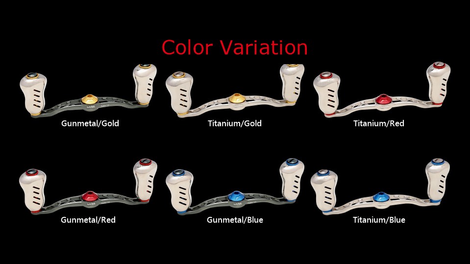 LIVRE CRANK Feather 110 color variation chart with 6 main plate and center nut color combinations