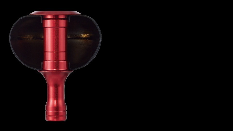 LIVRE PT48 cross-section: thin titanium body and aluminum knob collar