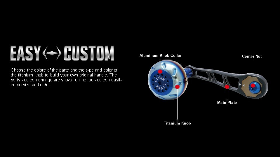 LIVRE BJ 75-83 EASY CUSTOM parts diagram: aluminum knob collar, center nut, main plate, titanium knob