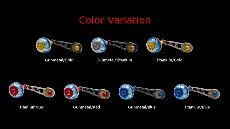LIVRE BJ 75-83 color variation chart: Gunmetal/Gold, Gunmetal/Titanium, Titanium/Gold, Titanium/Red, Gunmetal/Red, Gunmetal/Blue, Titanium/Blue
