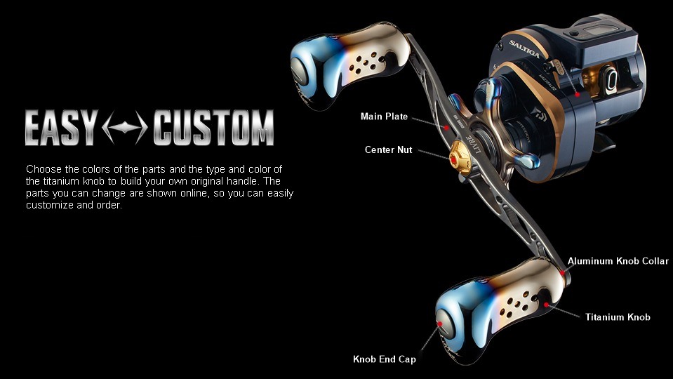 LIVRE CRANK 140 EASY CUSTOM parts diagram: aluminum knob collar, knob end cap, center nut, main plate, titanium knob