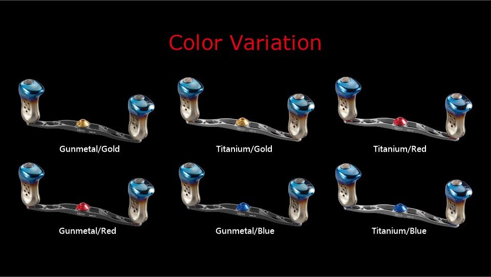LIVRE CRANK 140 color variation: Gunmetal/Gold, Titanium/Gold, Titanium/Red, Gunmetal/Red, Gunmetal/Blue, Titanium/Blue