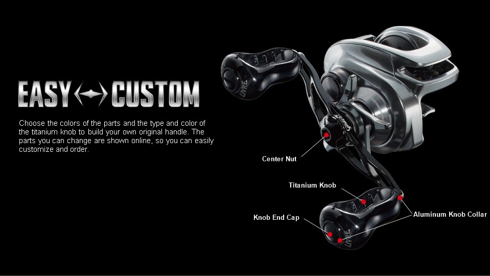 LIVRE Glide 87 EASY CUSTOM parts diagram: center nut, titanium knob, knob end cap, aluminum knob collar