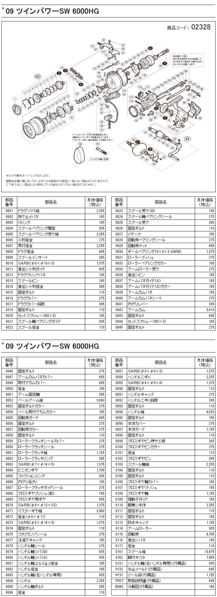 シマノ純正お取り寄せパーツ：納期1ヶ月】09ツインパワーSW 6000HG