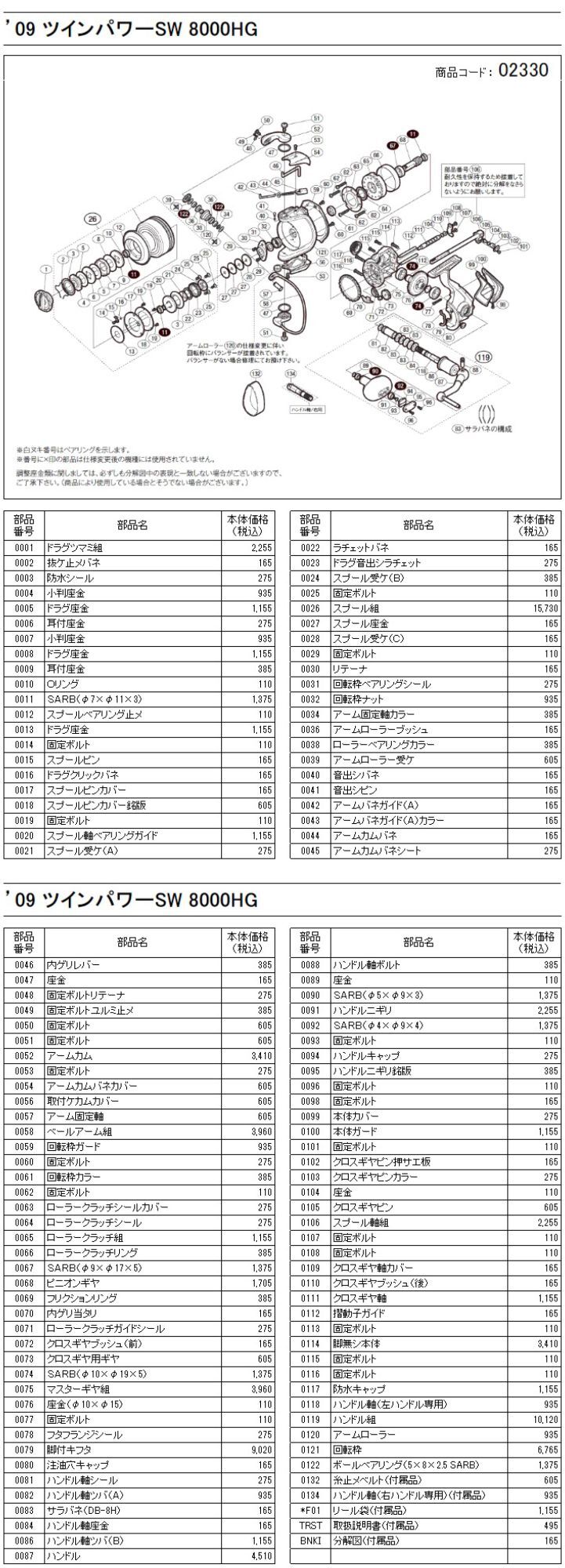 シマノ純正お取り寄せパーツ：納期1ヶ月】09ツインパワーSW 8000HG ...