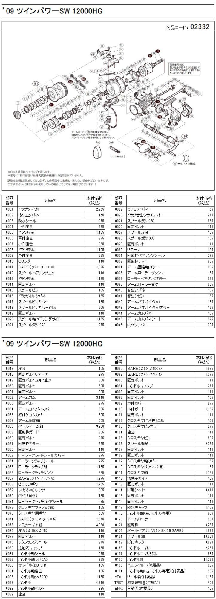 シマノ純正お取り寄せパーツ：納期1ヶ月】09ツインパワーSW 12000HG