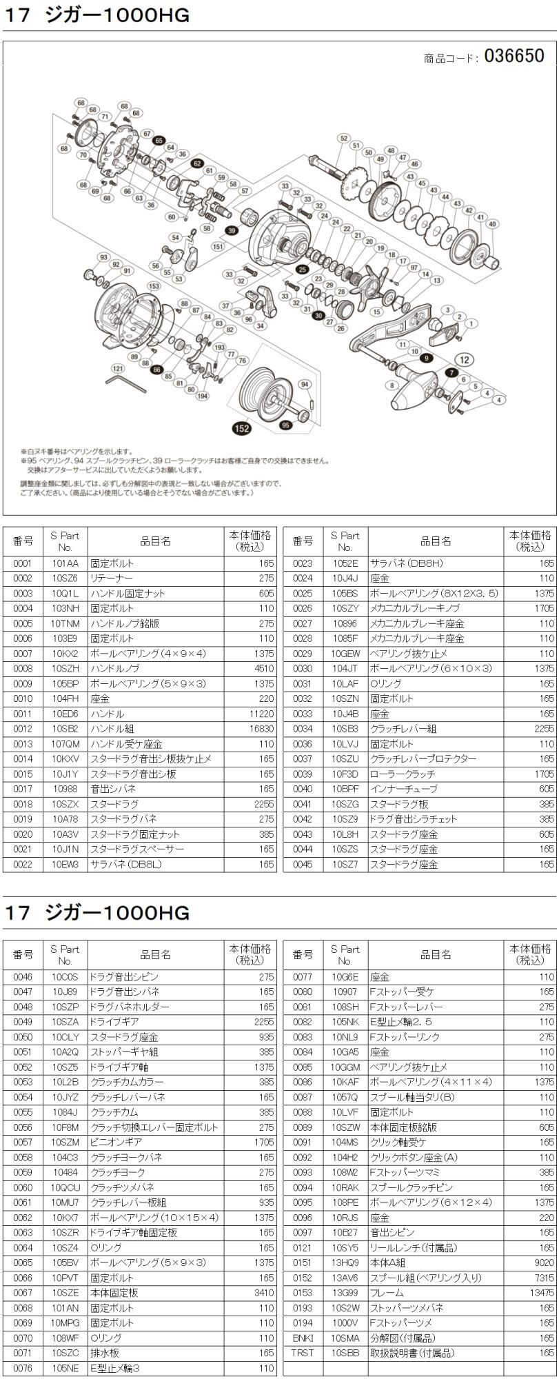 シマノ純正お取り寄せパーツ：納期1ヶ月】17オシアジガー 1000HG 商品