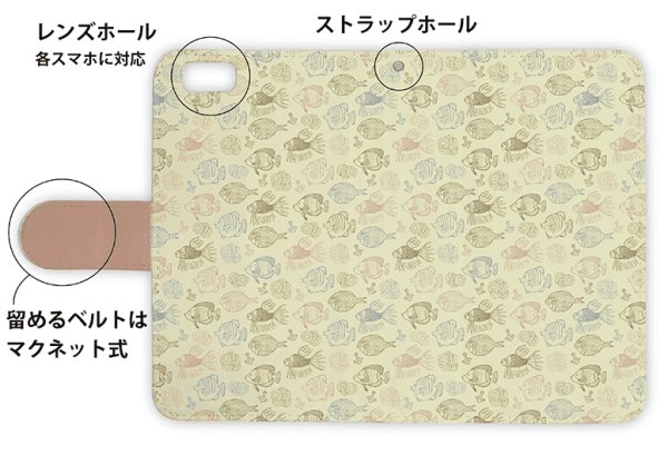 画像3: [アングラーズケース]【手帳型】可愛い魚手書き風　シームレスパターン (商品コード：  diary2015110720) (3)