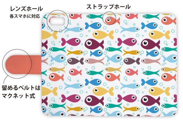 画像3: [アングラーズケース]【手帳型】可愛い魚のシームレスパターン (商品コード： diary2015103132) (3)