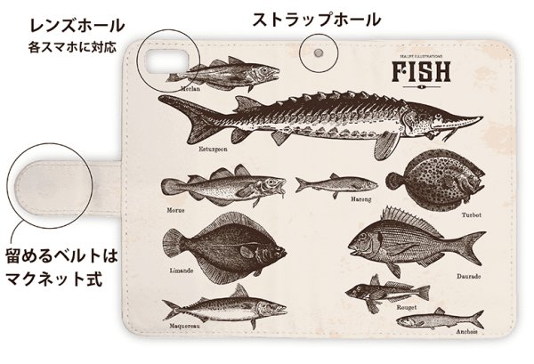 画像3: [アングラーズケース]【手帳型】ビンテージな魚図鑑　レモン (商品コード： diary2015110502) (3)