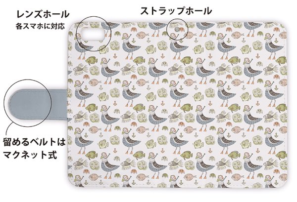画像3: [アングラーズケース]【手帳型】カモメ隊長と魚たち　シームレスパターン (商品コード：  diary2015110719) (3)