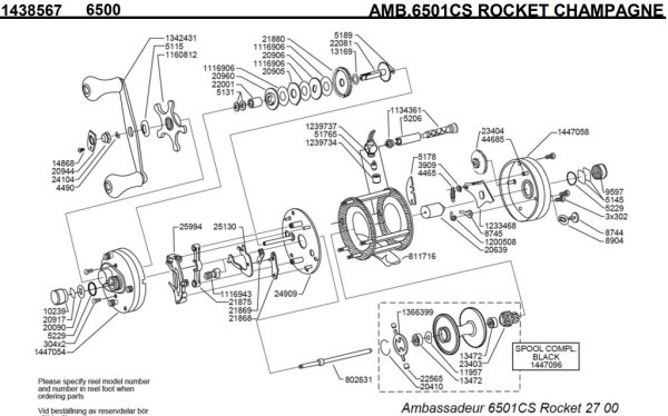 画像1: 【アブ純正お取り寄せパーツ：納期1ヶ月】Ambassadeur 6501CS ROCKET CHAMPAGNE　製品コード：1438567 (1)