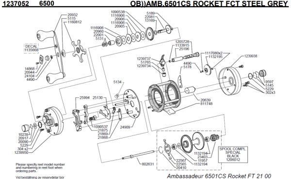 画像1: 【アブ純正お取り寄せパーツ：納期1ヶ月】Ambassadeur 6501CS ROCKET FT　製品コード：1237052 (1)