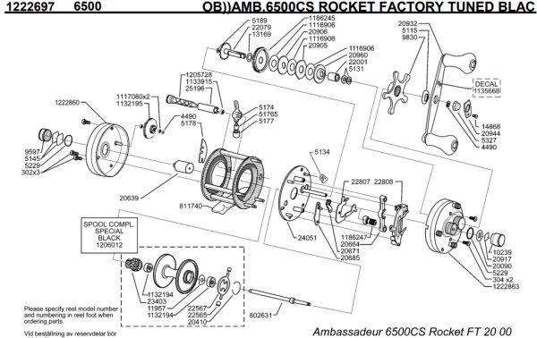 画像1: 【アブ純正お取り寄せパーツ：納期1ヶ月】Ambassadeur 6500CS ROCKET FT BLACK　製品コード：1222697 (1)