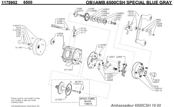 画像1: 【アブ純正お取り寄せパーツ：納期1ヶ月】Ambassadeur 6500 CSH SPECIAL BLUE GRAY　製品コード：1178902 (1)